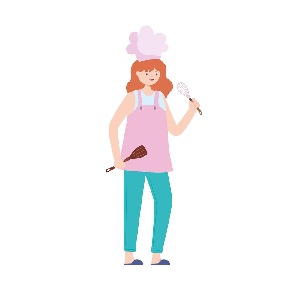 chef woman with mixer vector