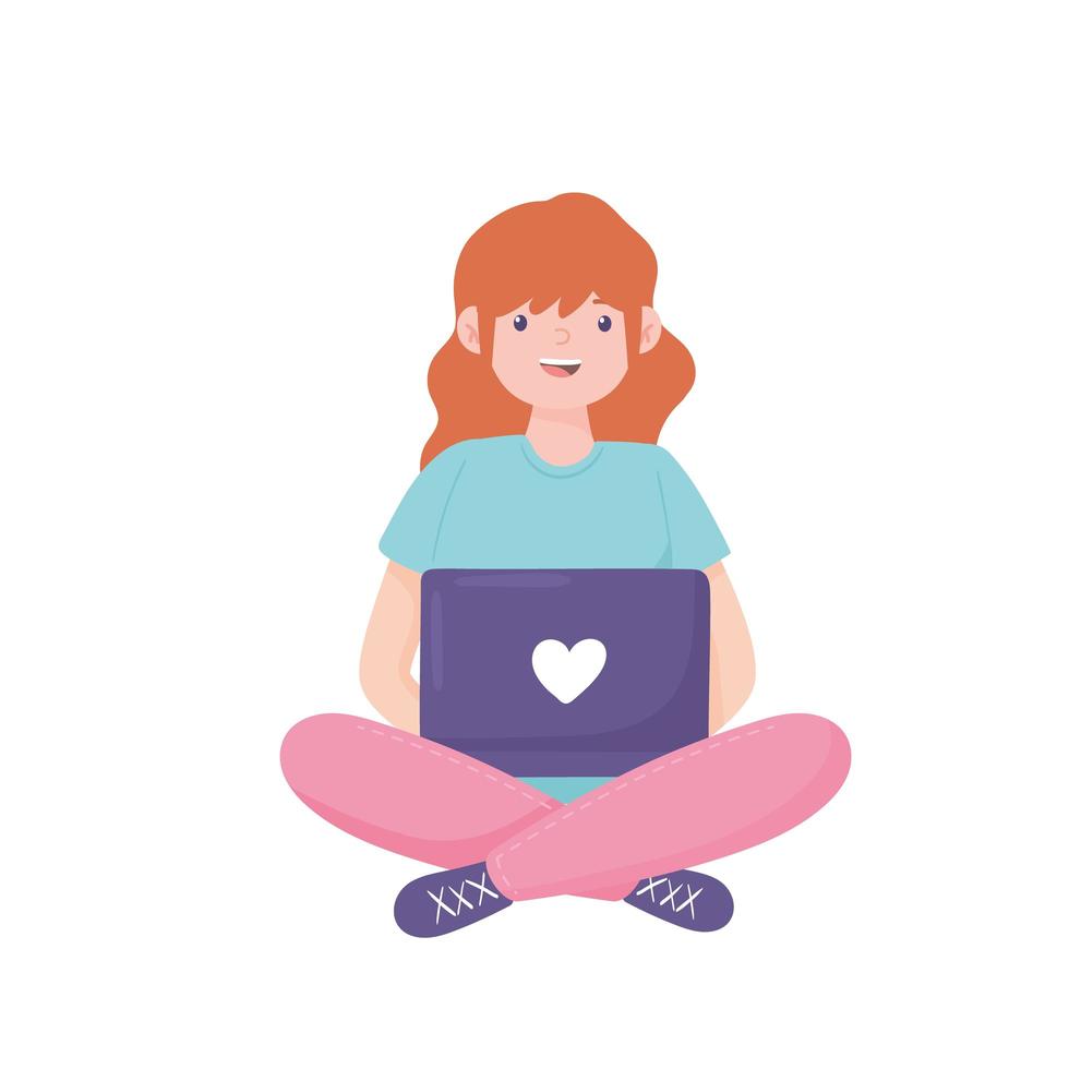 girl using laptop vector