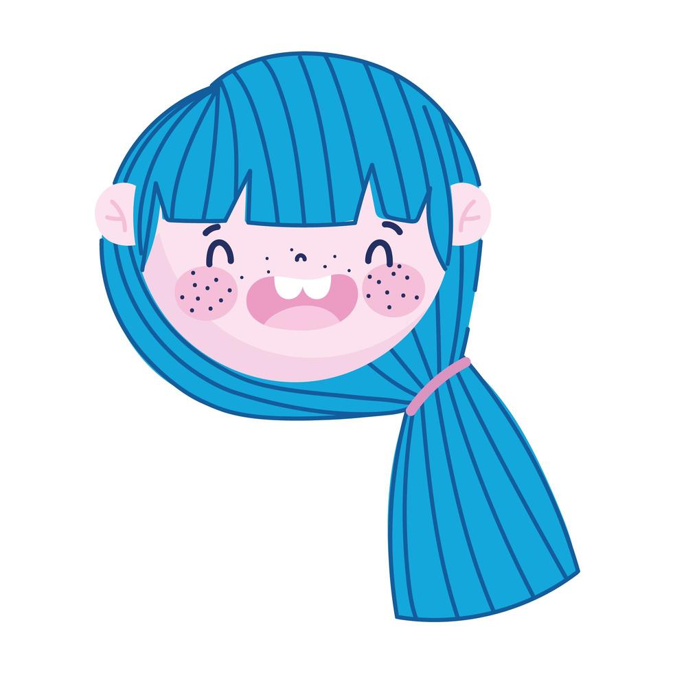 linda cara niña cabello azul personaje de dibujos animados niños vector