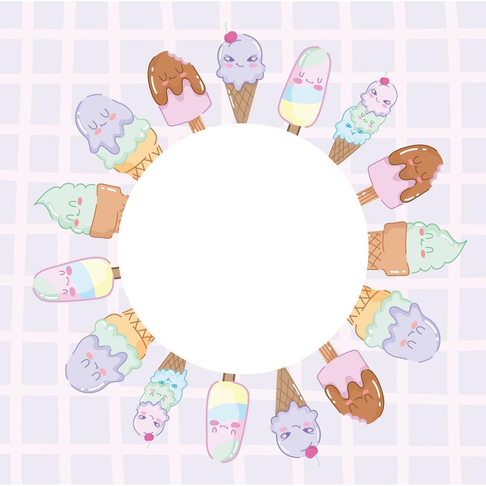cute ice creams round badge vector