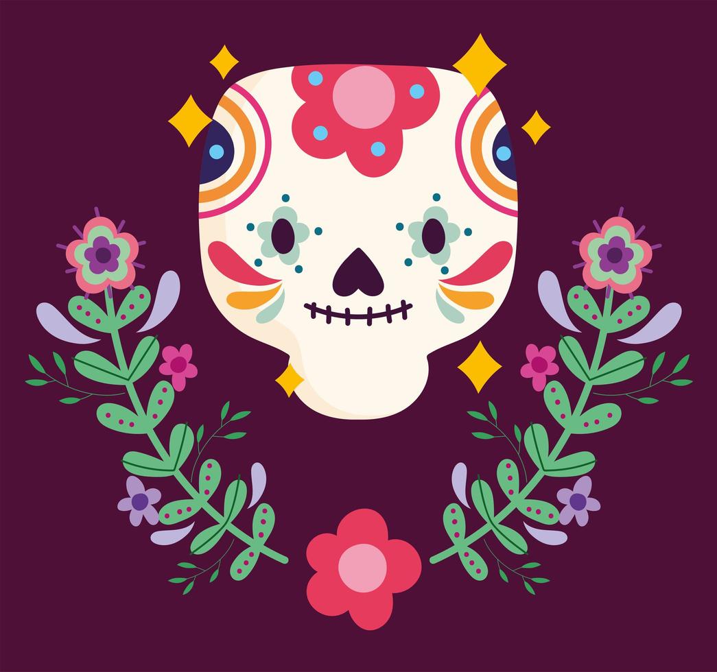 mexico dia de los muertos flores florales calaveras de azucar cultura tradicional vector