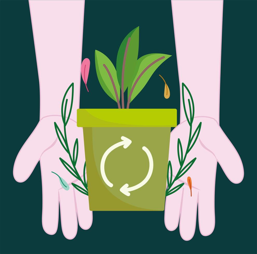 hands recycle and plant vector