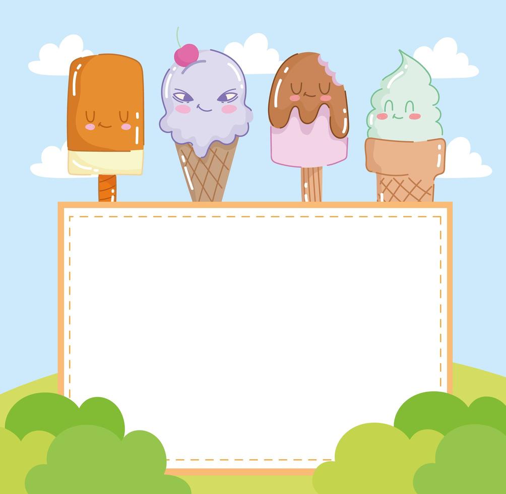 cartoon ice creams and board vector