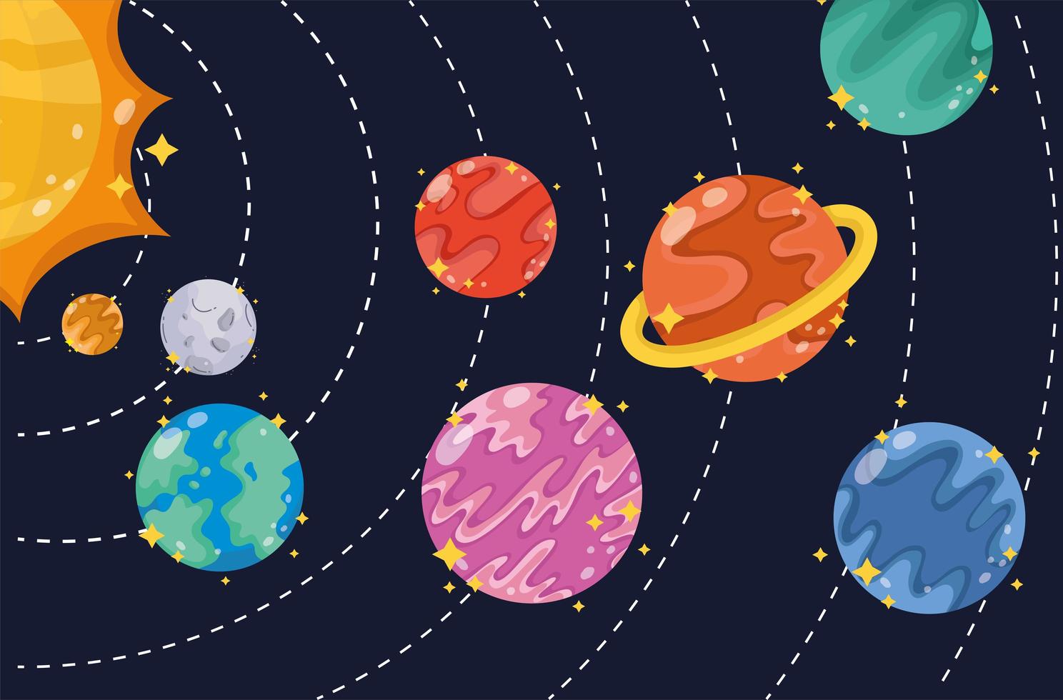 espacio sistema solar cosmos planetas sol luna dibujos animados