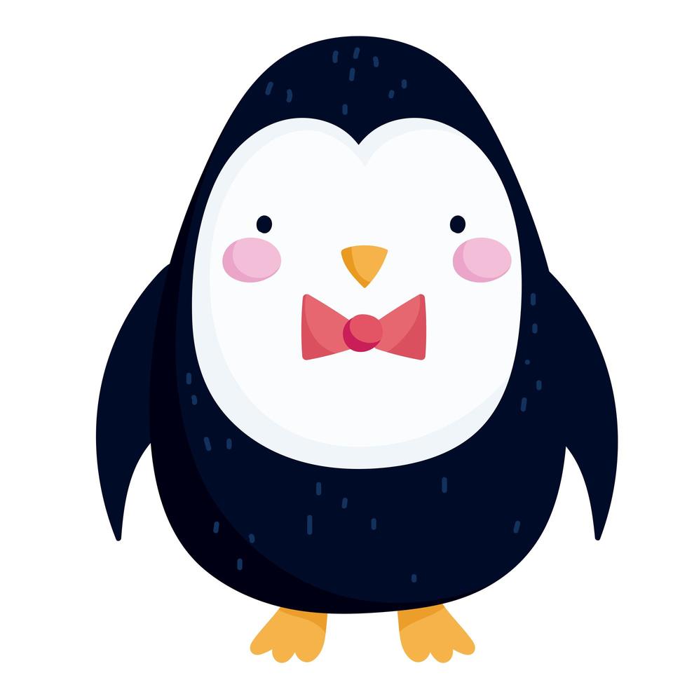 merry christmas, penguin with bow tie cartoon celebration icon isolation vector