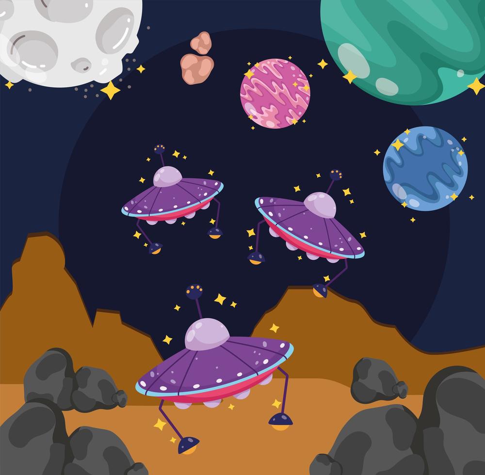 space exploration ufos moon planets earth cartoon vector