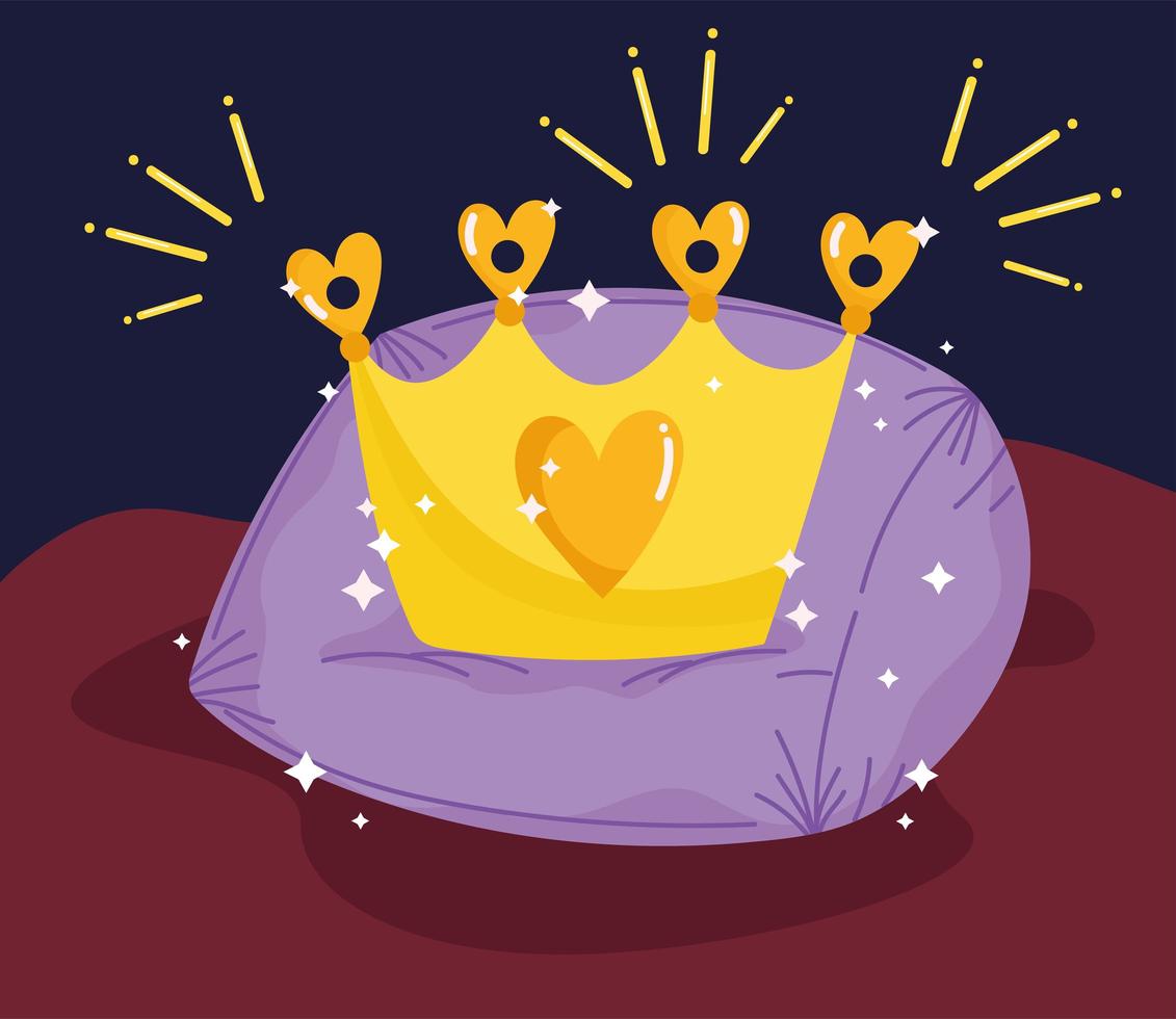 princess tale cartoon gold crown on cushion decoration vector