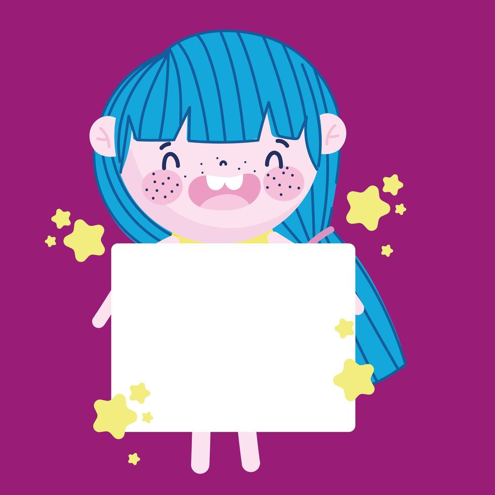 linda niña con dibujos animados de banner vacío, niños vector