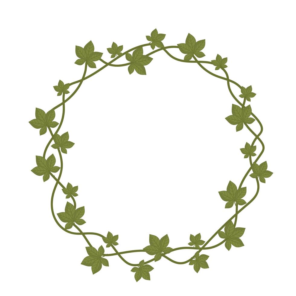 leaves foliage nature branch shaped round frame vector