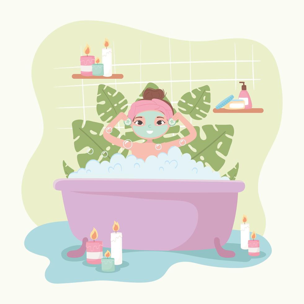 mujer, en, bañera, caricatura vector