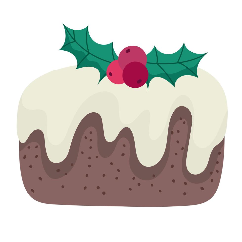 merry christmas cake with holly berry decoration celebration icon design vector