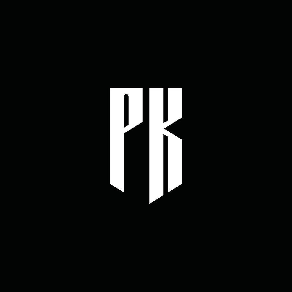 Monograma del logotipo pk con estilo emblema aislado sobre fondo negro vector