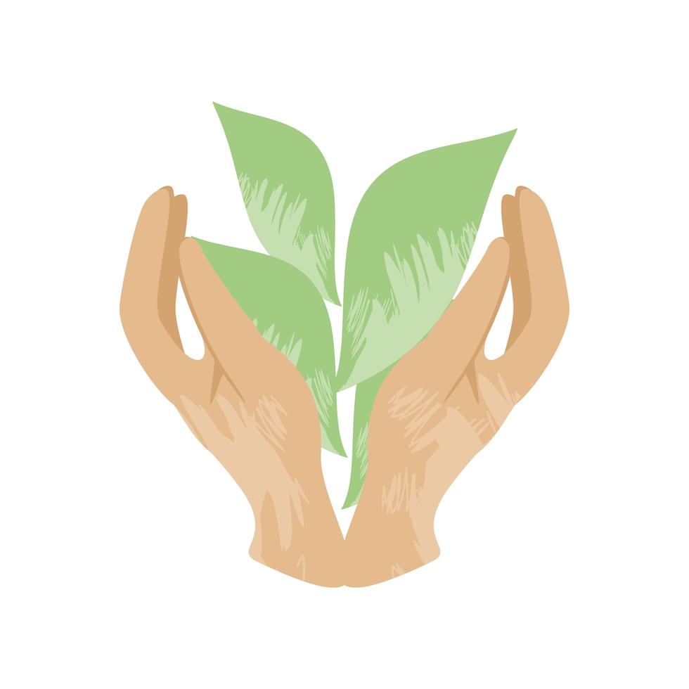 hands with nature leaves vector
