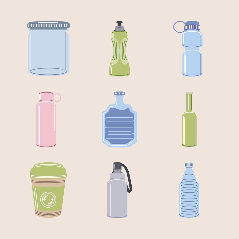 reusable containers and bottles vector