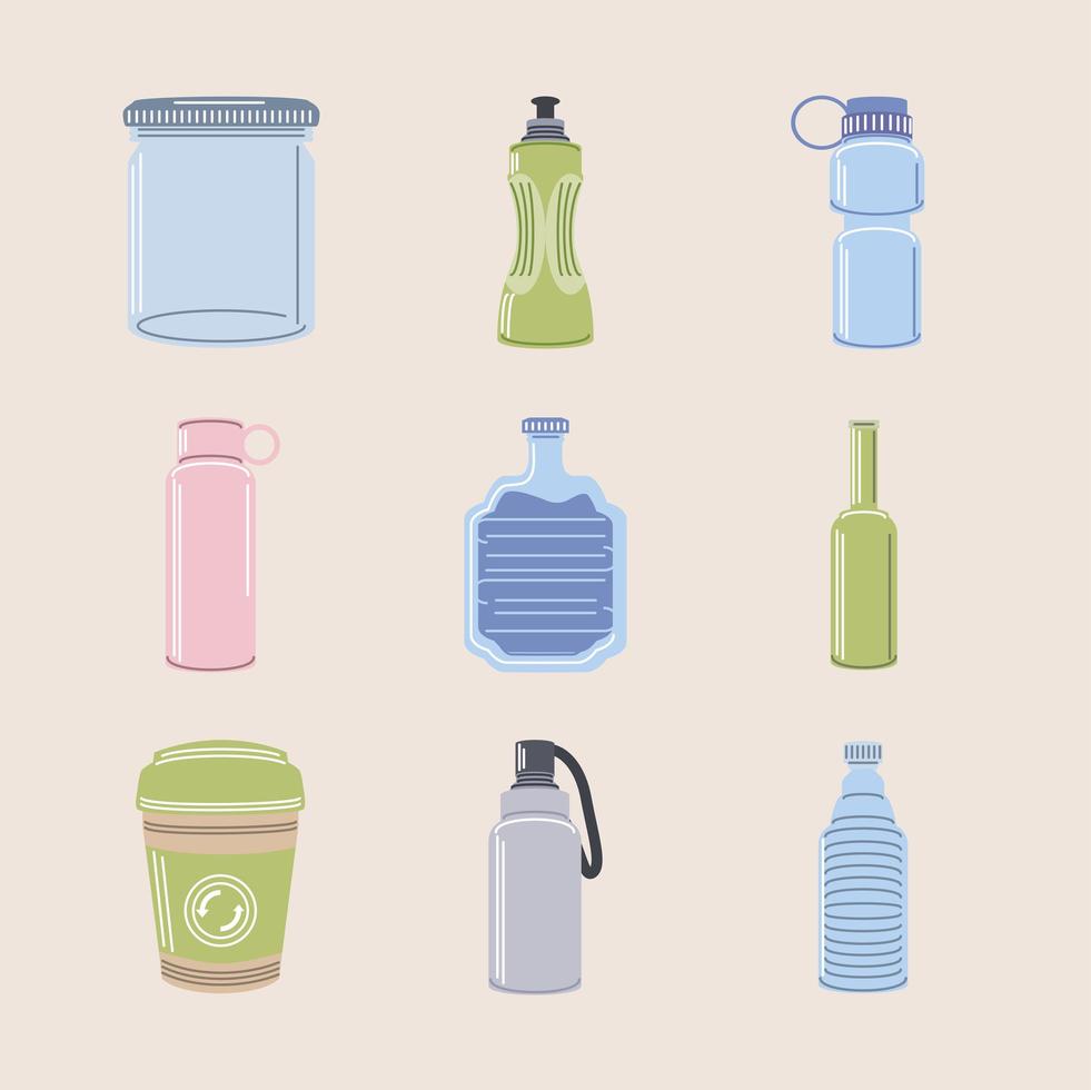 envases y botellas reutilizables vector