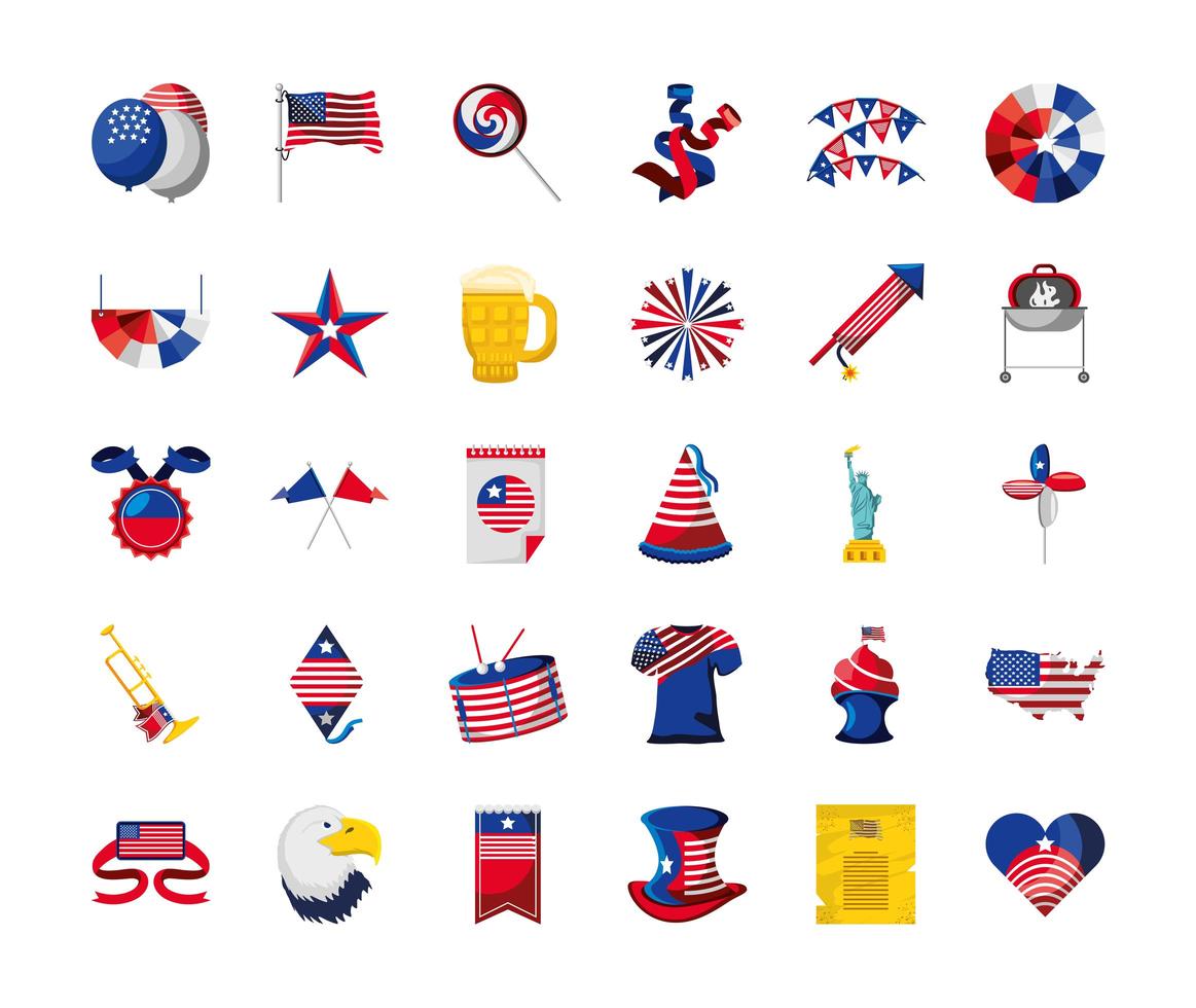 4th july american icons vector