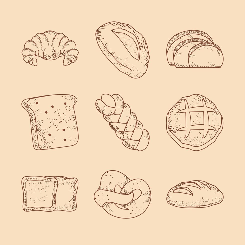 bread icon set vector