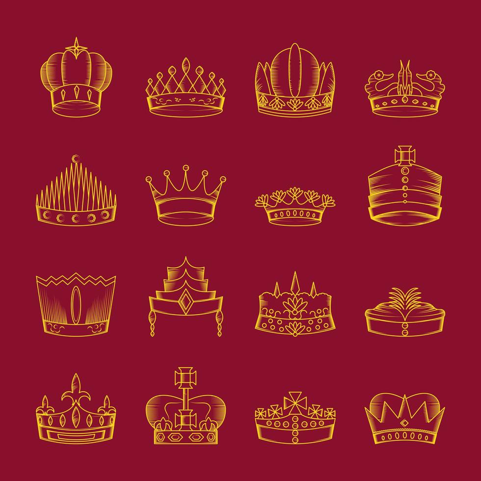 crown hand drawn set vector