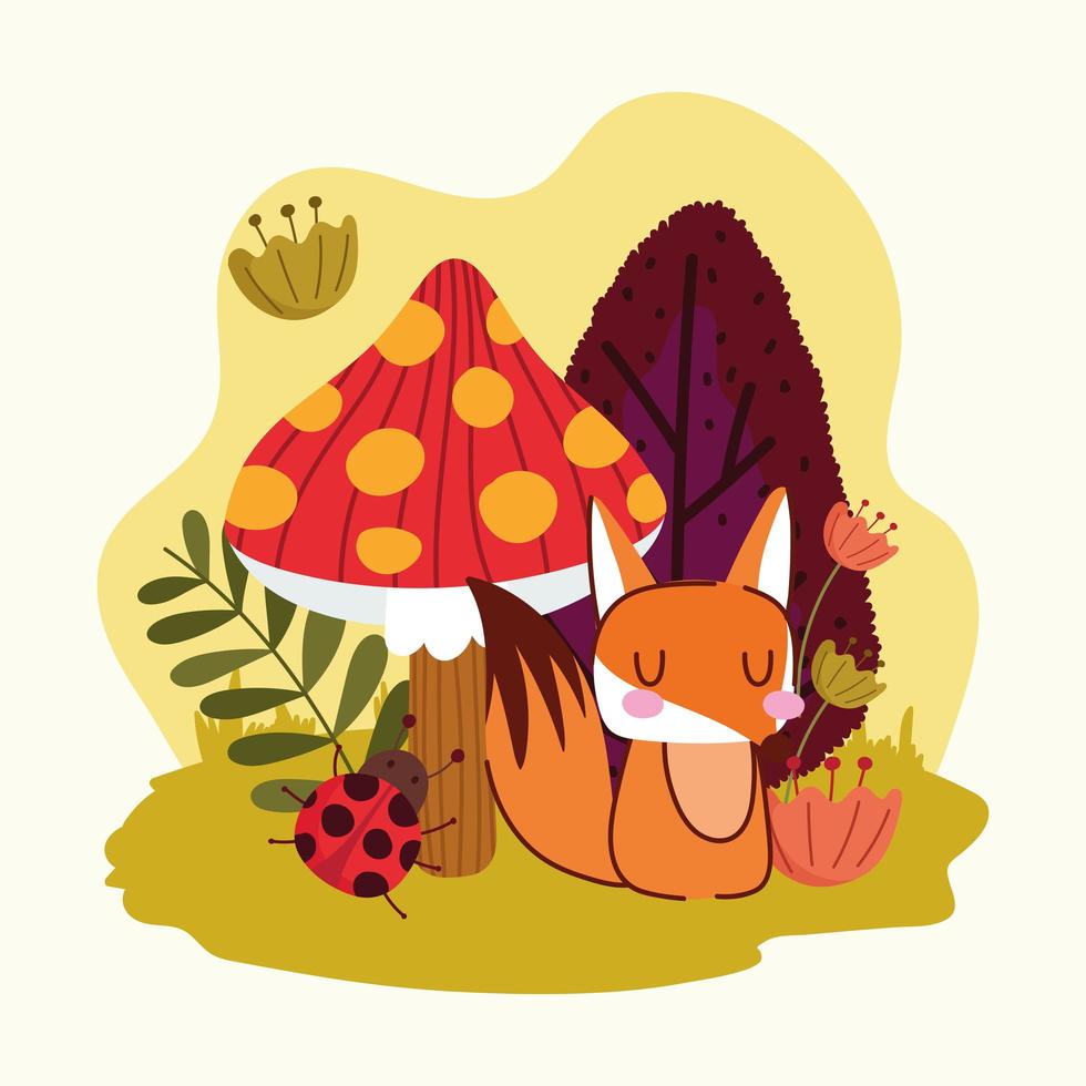 cute fox with mushroom vector