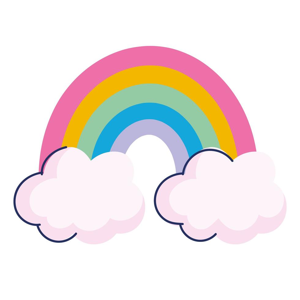 estilo plano del diseño del icono de la historieta de la fantasía mágica de las nubes del arco iris vector