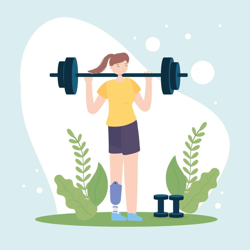 handicapped girl lifting barbell vector