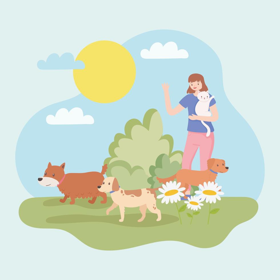 woman with pets vector