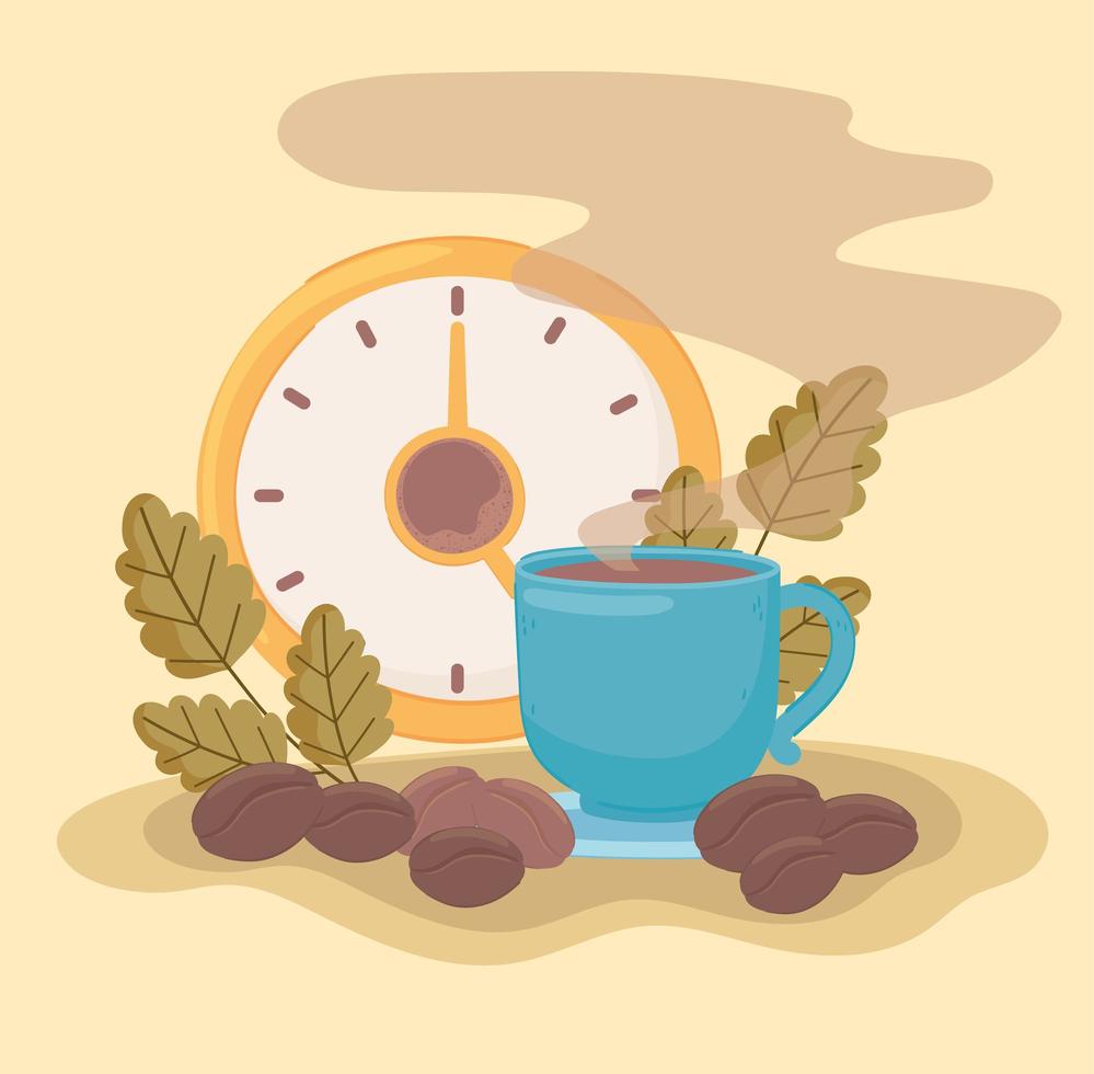 reloj de cafe y granos vector