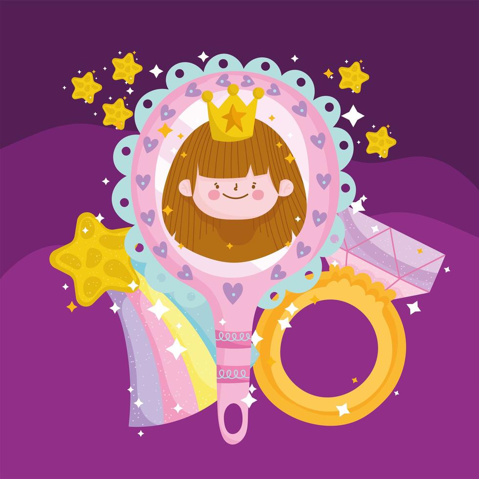 princess tale cartoon girl in mirror ring shooting star magic fantasy vector