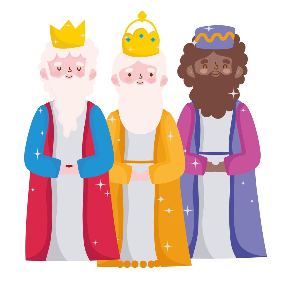 natividad, tres reyes sabios personajes pesebre dibujos animados vector