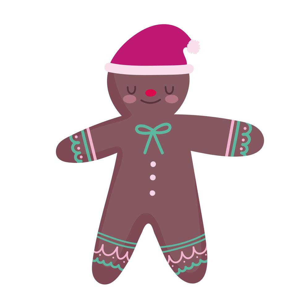 merry christmas gingerbread man with hat decoration celebration icon design vector
