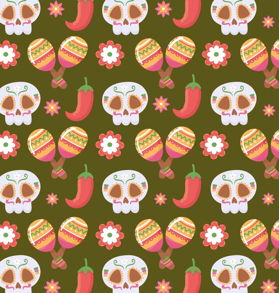 maracas de flores de calavera mexicana vector