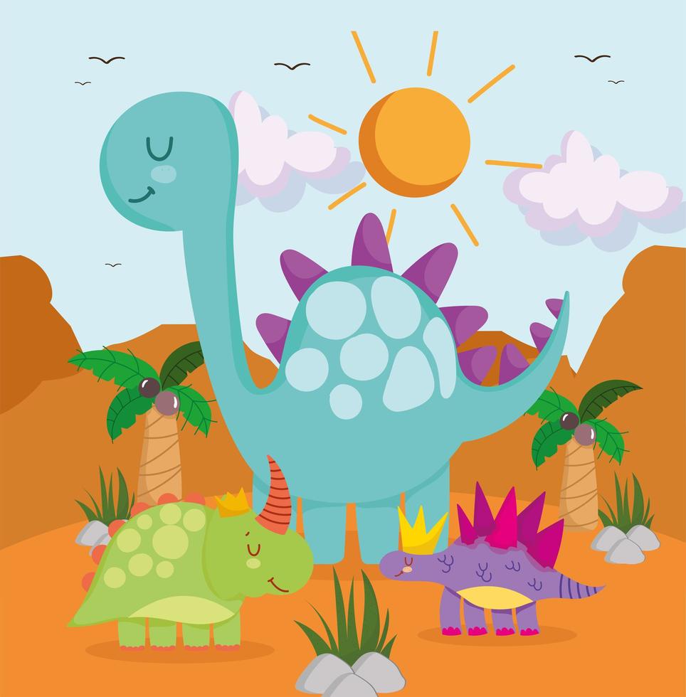 cute funny dinosaurs vector