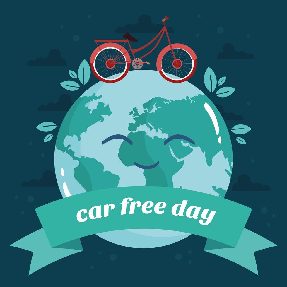 happy planet in world car free vector