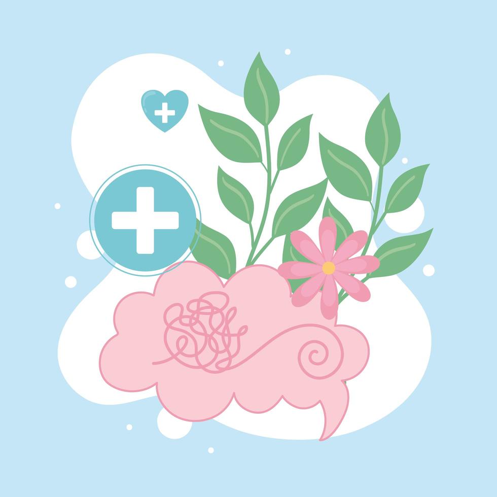 mental health brain and flowers vector