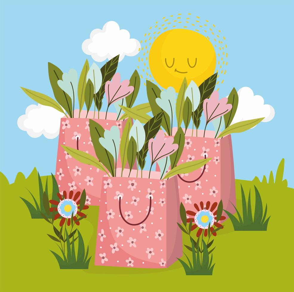 bolsas de papel con flores vector