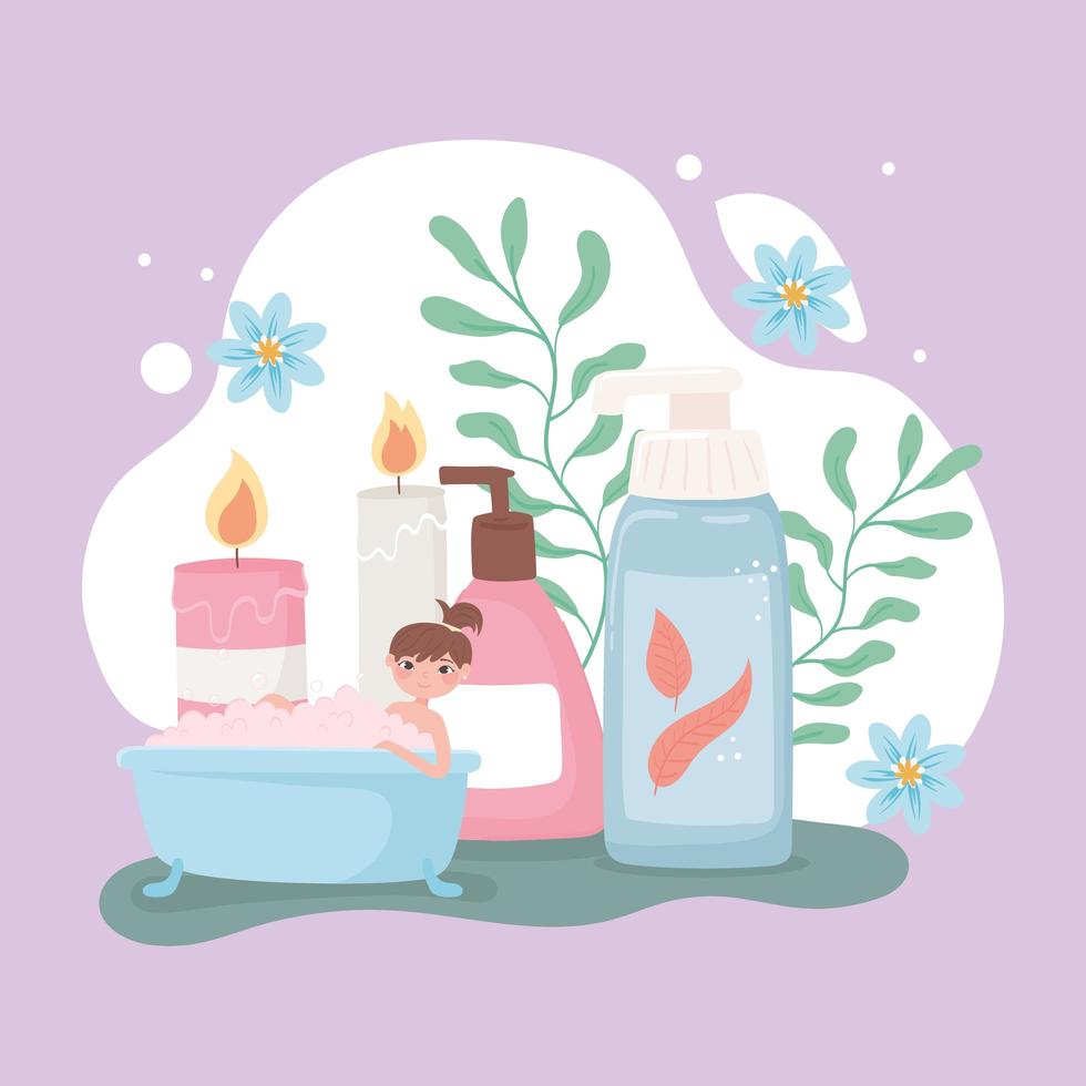 girl in bathtub skincare vector