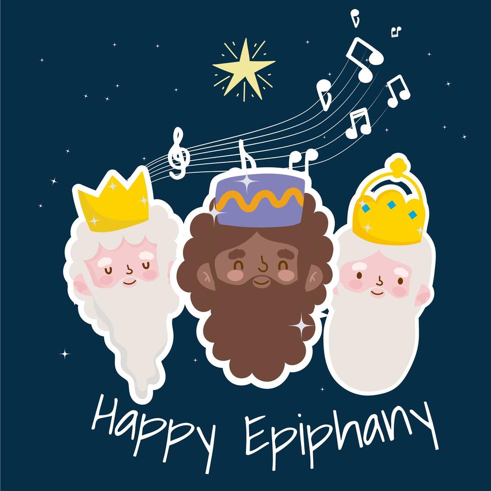 feliz epifanía, lindo personaje de dibujos animados de tres reyes magos vector