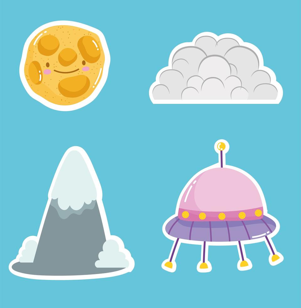 espacio lindo iconos ovni colección de nubes y planetas vector