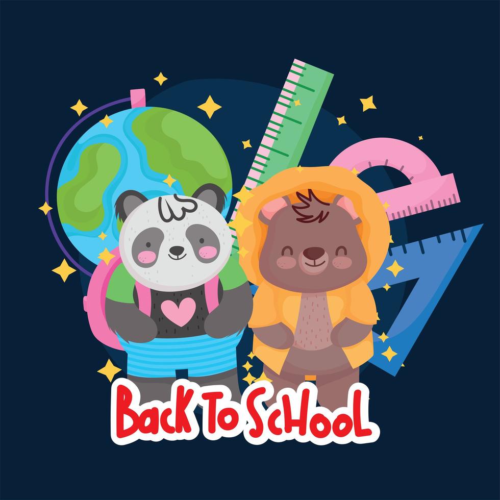 back to school cute panda bear with map and ruler supplies class vector