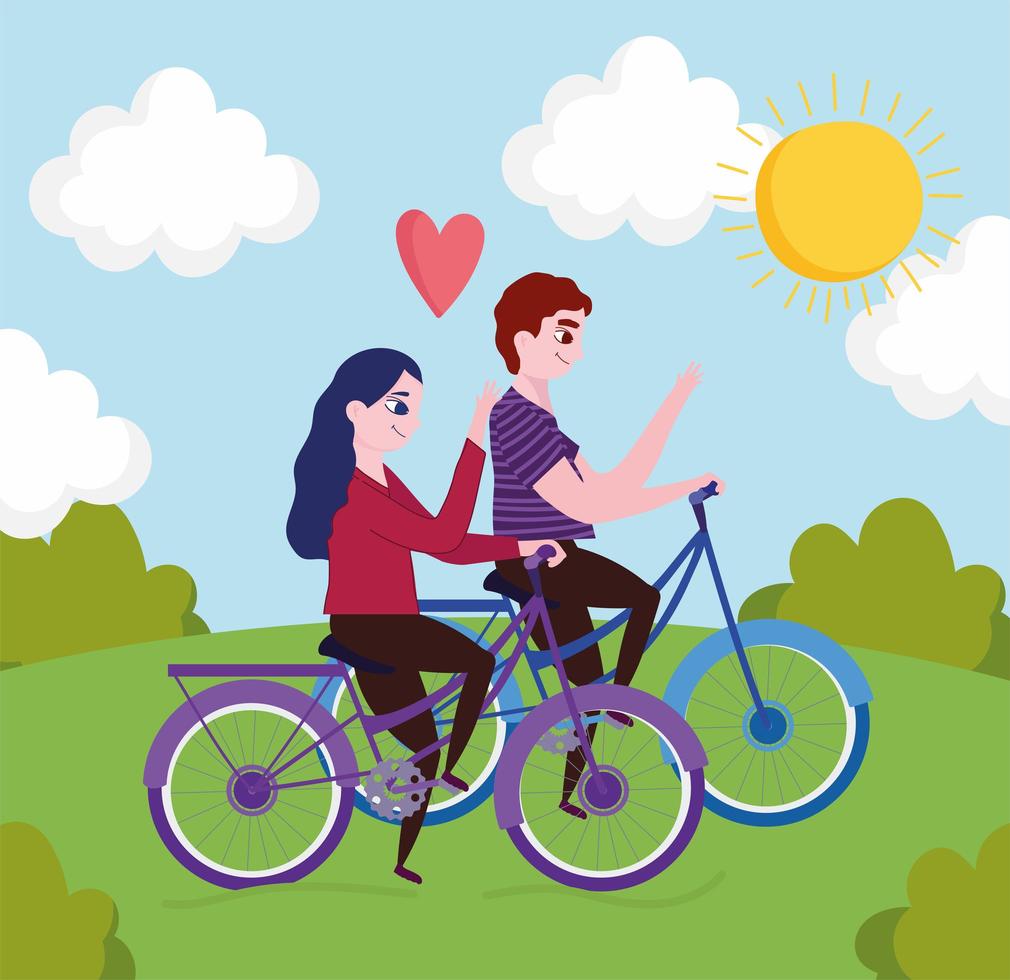 couple riding bycycles vector