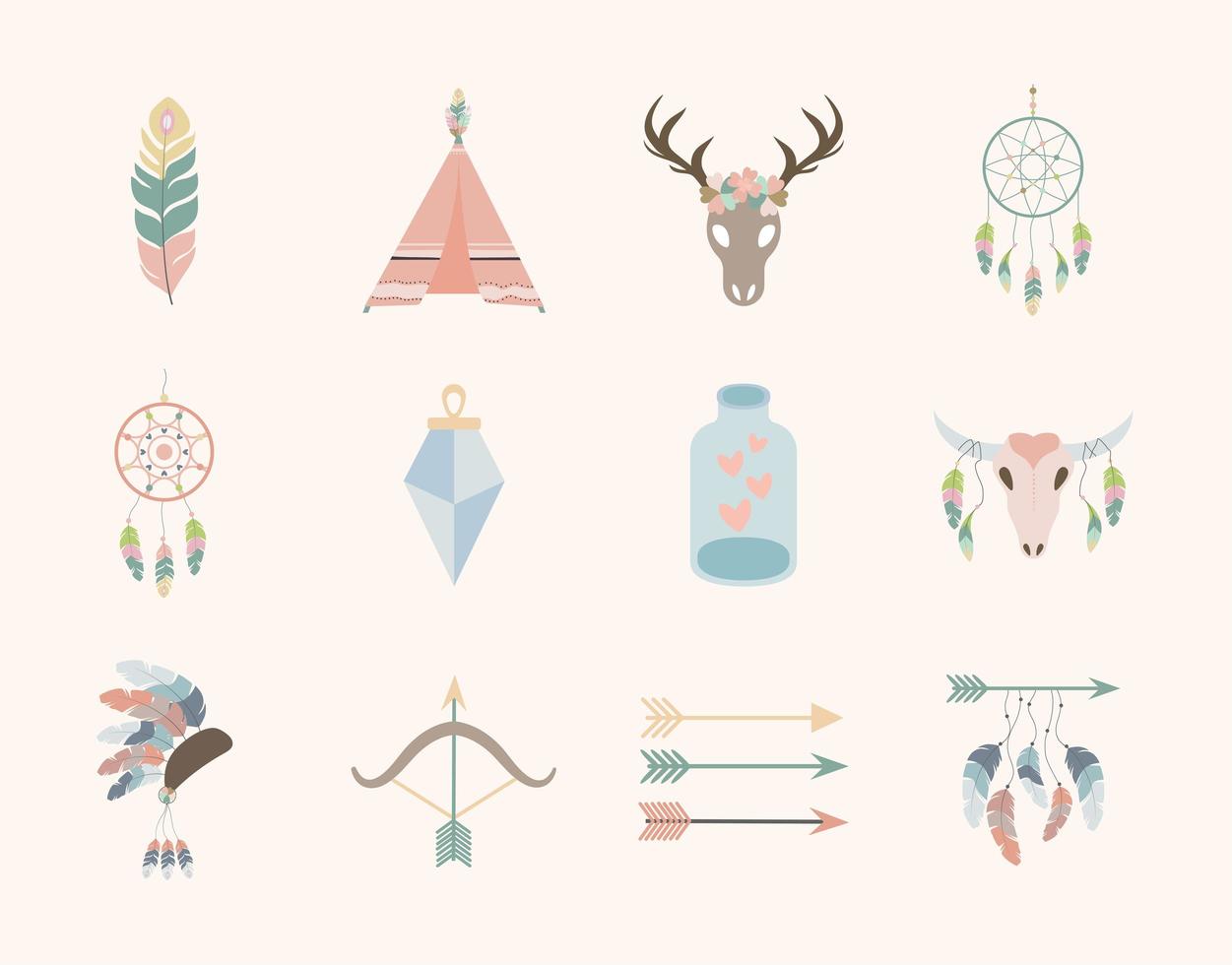 twelve boho items vector