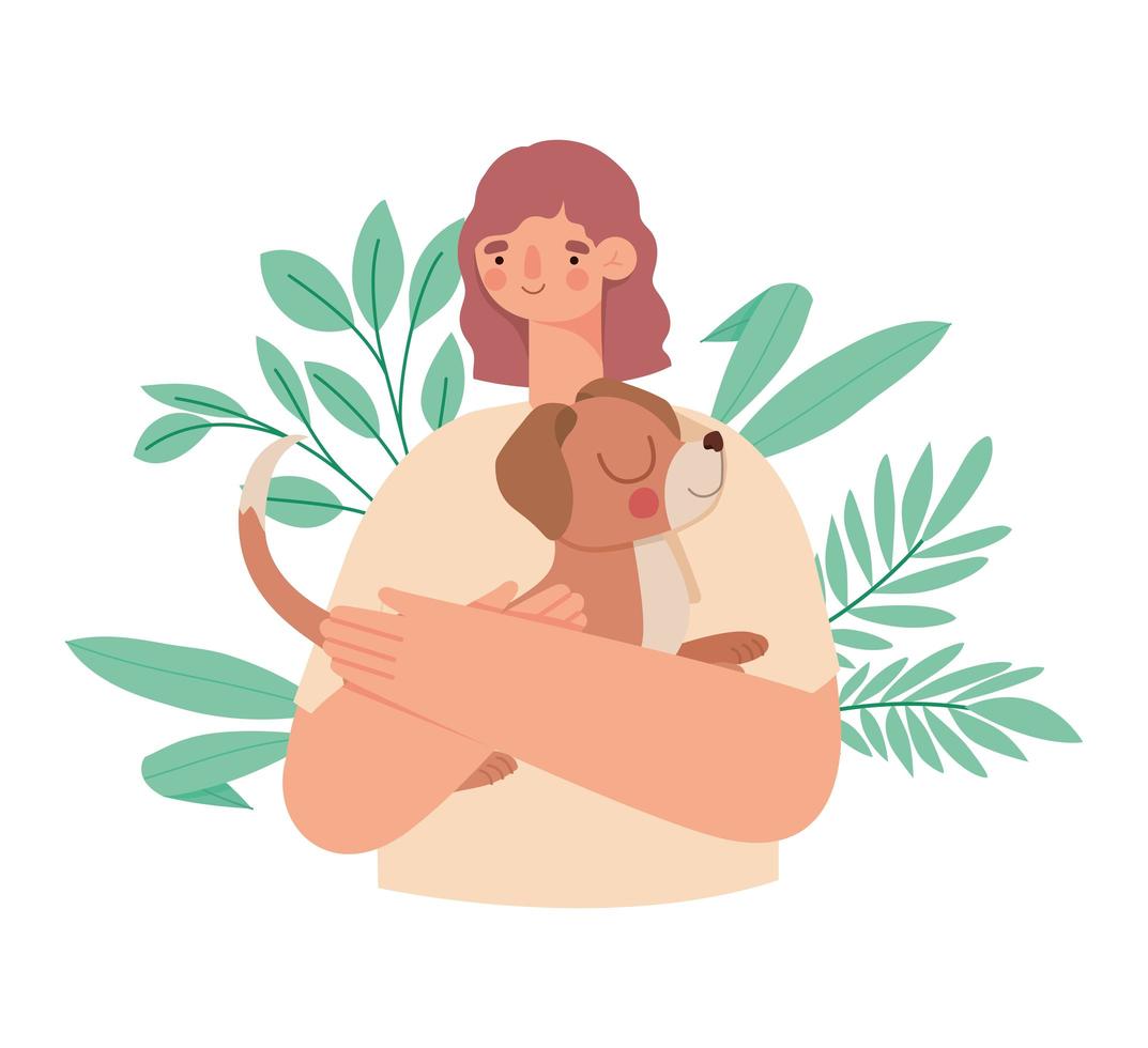 woman with puppy vector