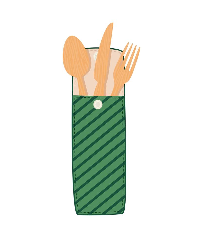 wrapped wooden cutlery vector