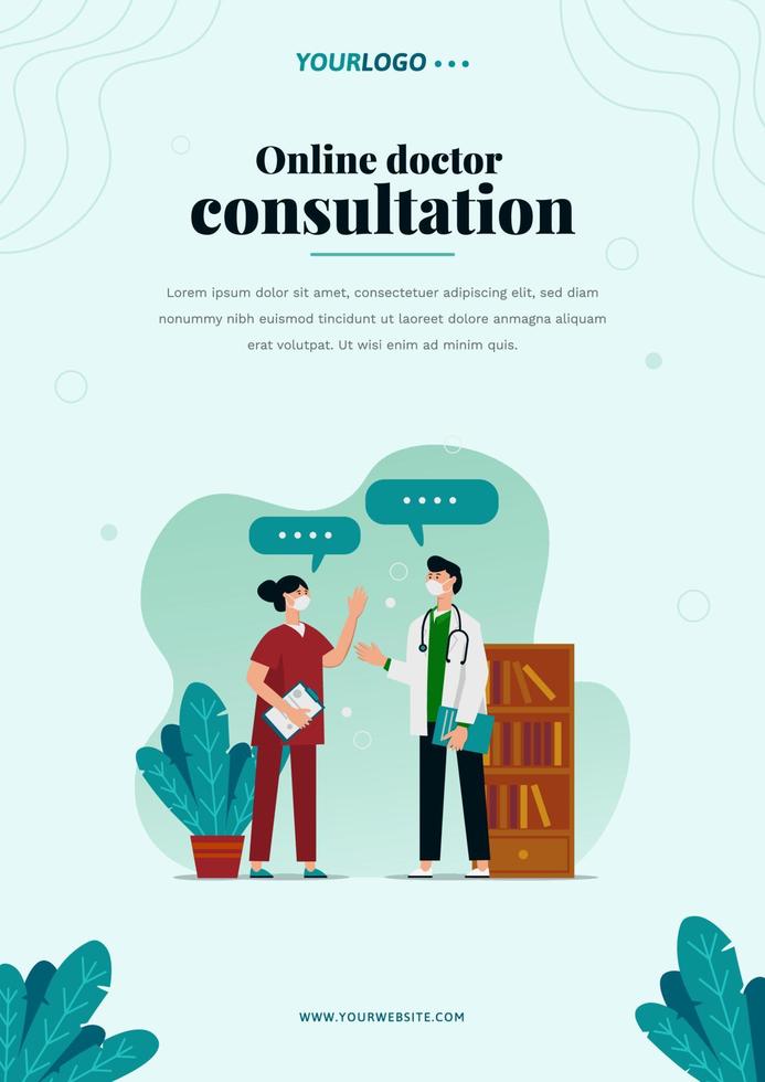 Poster template, with illustration doctor, plant and bookshelf vector