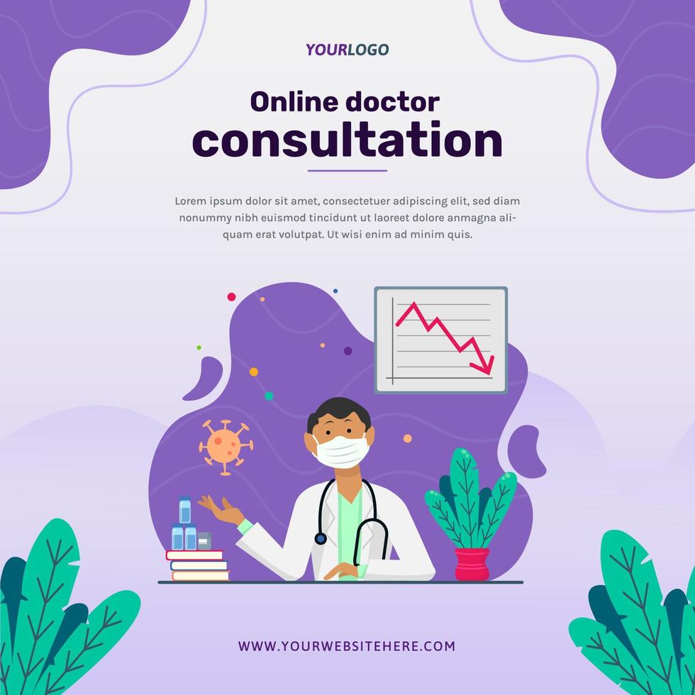 Social media post template, with illustration character, book, plants and statistic vector