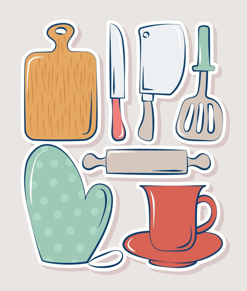 seven cooking items vector