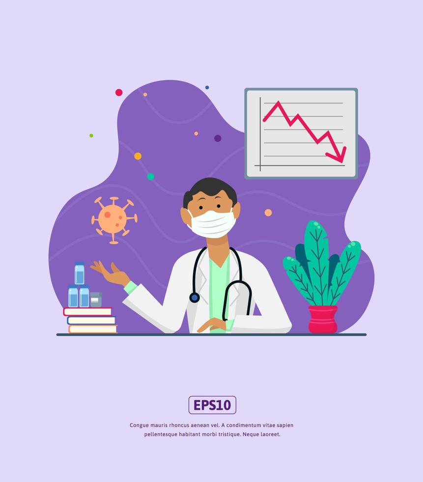 Flat Illustration, with character, book, plants and statistic vector