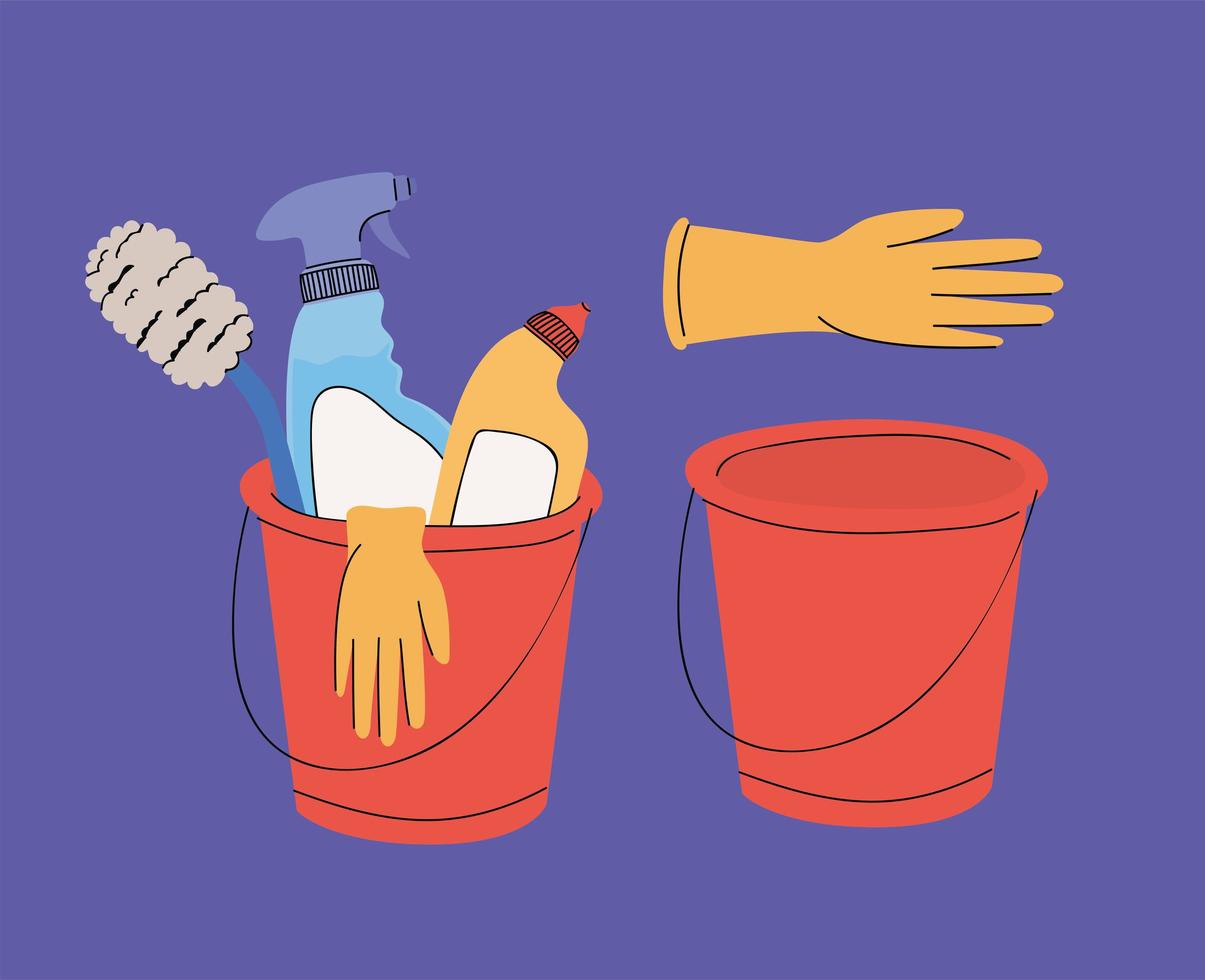 cleaning items with buckets vector