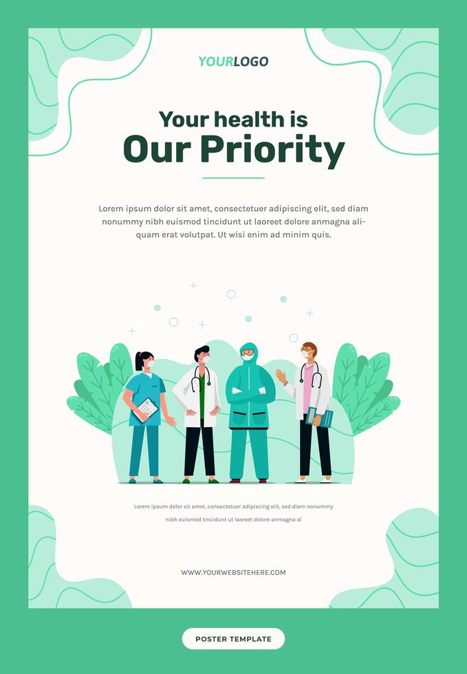 plantilla de póster, personaje de ilustración con el equipo médico se puede utilizar para impresión, infografía, presentación vector