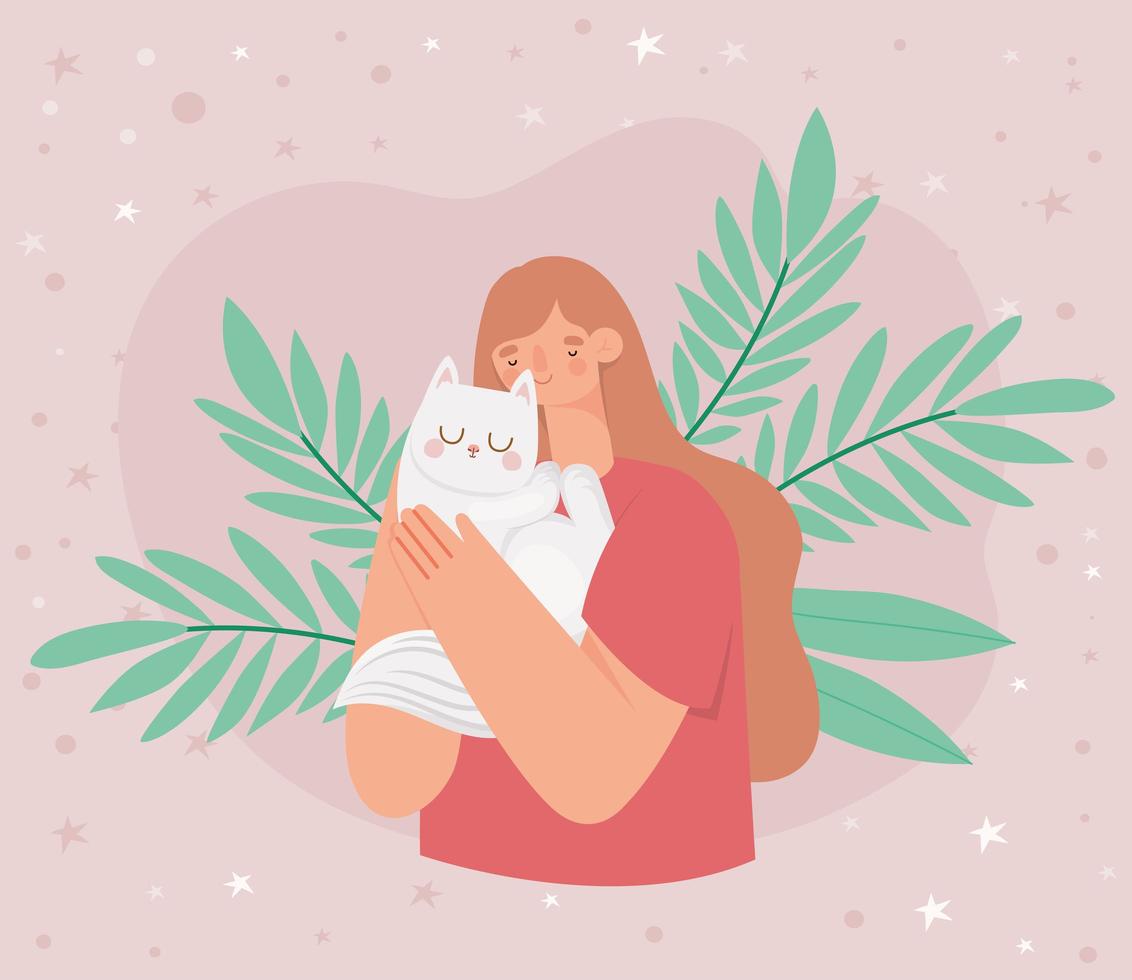 woman holding kitten vector